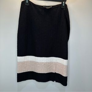 St John Black Wool Blend Skirt with Pink and White Stripes — Size 8